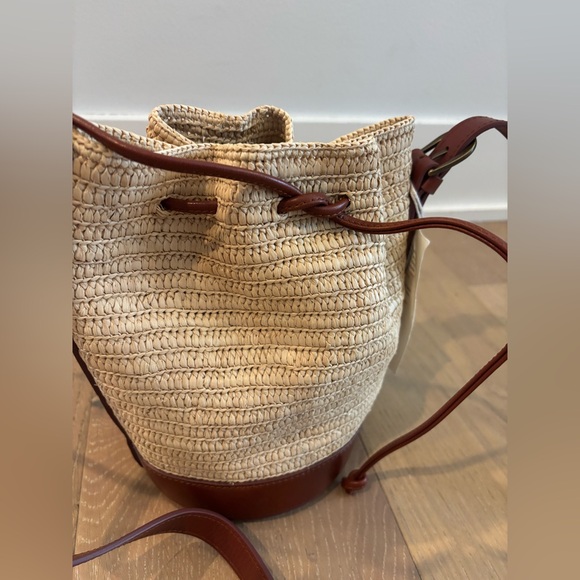 Sézane Mini Farrow Raphia Bag Bucket Leather Strap Natural Beige Woven Sezane - Picture 7 of 13